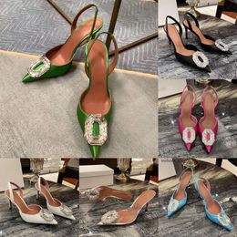 Green Dress Shoes Amina Muaddi Womens Sandal Designer Crystal Rhinestone Buckle Decoration Sandals 9cm High Heeled Transparent PVC Pointed Toes Stiletto Shoe 11s