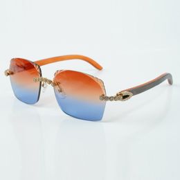 Direct sales fashion bouquet diamond 3524018 with natural orange wood arm and cut sunglasses size 18-135mm
