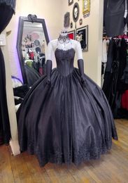 Black Gothic Wedding Dress Lace Applique Floor Length Vintage Bridal Ball Gown Corset Vestido De Novia Sweetheart Princess Bride Dresses 2024