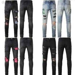 Men's Jeans designer jeans skinny White Long Rip ripped Rips Fashion Fit Straight Distressed Hole Male Stretch Denim Trouser Pants 240305