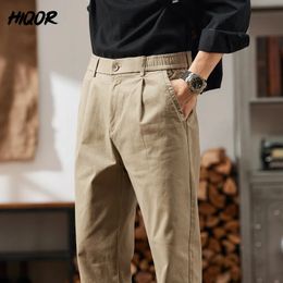 HIQOR Men Elastic Waist Cargo Pants In Man Cotton Casual Pants Male Workwear Hombre Straight Trousers Male Big Size 28-38 230226
