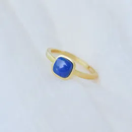 Cluster Rings Natural Hetian Jade Lapis Lazuli Blue Chalcedony S925 Sterling Silver Turquoise Ring Simple Big Name Classic All-Match Jewellery