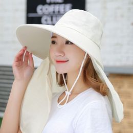 Summer Sun Visor Hat With Big Heads Wide Brim Beach Hat Omnibearing UV Female Caps Face Neck Protection Sun Hats For Women Y0223265N