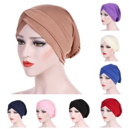 New Arrival Fashion Women Polyester Muslim Stretch Turban Hat Chemo Cap Hair Loss Head Scarf Wrap Cap High Quality 212M