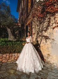 Elegant A-Line Wedding Dresses Lace Sweetheart Long Illusion Sleeves Sweep Train Wedding Dress Bridal Gowns vestidos de novia BC9930