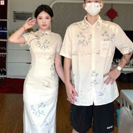 Dress Matching Couple Clothes Outfits Male Female Lovers Holiday Valentine's Date Honeymoon Vintage Cheongsam Chipao Shirt Dress