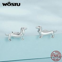 WOSTU 100 925 Sterling Silver Dachshund Earrings Lovely Pet Animal Ear Studs for Women Fine Jewellery Children Birthday Gift 240226