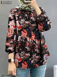 Tops Women Autumn Long Sleeve Floral Printed Blouse ZANZEA Bohemian Party Blusas Casual Marocain Eid Mubarek Top Vintage Muslim Shirt