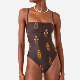 Swimwear Women's Swimsuit One Piece Square Neck Slimming Bodysuit Printed Embroidered Beach Bathing Suit