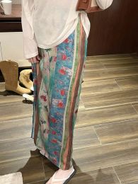 skirt Korobov Y2k Streetwear New Chinese Glass Oil Painting Long Skirt Slit Vintage Temperament Skirts for Woman Korean Fashion Faldas