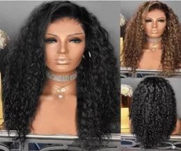 Full lace human wigs Long Kinky Curly Hair Synthetic High Temperature Fibre Soft For Blackbrown Women4411652