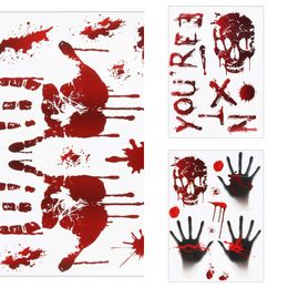 New Bloody Handprint Footprints Knife Stickers Window Wall Floor Clings Decals Horror Bathroom Halloween Party Supplies