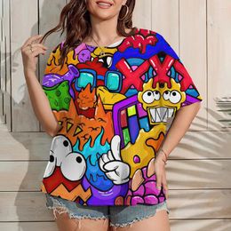 Women's T Shirts 2024 Plus Size Women Tshirt Fun Graffiti Print Female Clothing Fashion Summer Short Sleeve Top Casual O-Neck Tee Ladies