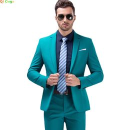 Slim Mens Suit 2 Piece Set Jacket Pants Wedding Party Men Blazer Coat with Trousers Blue White Black Gray Purple 240227