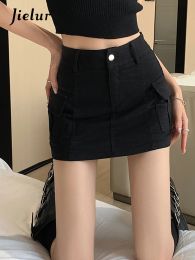 skirt Jielur Tight Hip Aline Pure Colour Female Cargo Skirt Vintage Sexy High Waist Slim Slight Stretch Casual Mini Skirt Office Lady