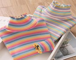 2021 Spring Autumn 210 12 Years Children039S Sweet Long Sleeve Colorful Striped High Neck Basic Turtleneck TShirt For Kids Gi4845128