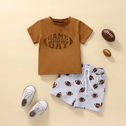Clothing Sets CitgeeSummer Kids Toddler Baby Boys Girls Clothes Set Short Sleeve Letter Print T-shirt Rugby Pattern Shorts Suit