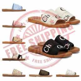 free shippingWomens Sandals fur Slippers house furry Slides Black Beige pink Canvas Lace Woody Flat Mule Square Toe luxury Ladies room Sandles loafers