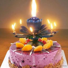 Candles Music Candle Double Flower Blossom Birthday Cake Flat Rotating Electronic Music Rotating Candle Perfect Gift for Birthday Party