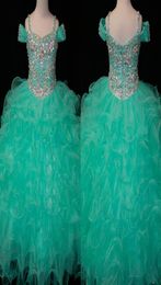 Crystals Mint Green Flower Girls Dresses Long Little Girl039s Pageant Toddler Kids For Girl Infant Cheap Glitz Communion Prom B7749070