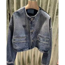 Women's Jackets Designer Triangle Label PD23 Denim Jackets Fashion Crew Button Pocket Denim Short Jackets 240305