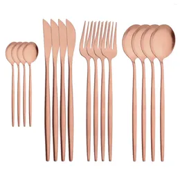 Dinnerware Sets 16Pcs Rose Gold Cutlery Set Knife Fork Coffee Spoon Stainless Steel Tableware Matte Western Home Kitchen Flatware