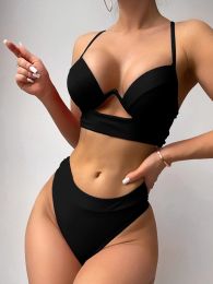 Set 2023 New Sexy Vneck Push Up Bikini Cut Out Swimwear Women Solid Swimsuit Female Two Pieces Bathing Suits Summer Beach Wear Swim