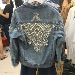 Women's Jackets Jackets Autumn Winter Pearls Embellished Denim For Jean Coat Bead Embroidery Outwear FemmeWomens 240305