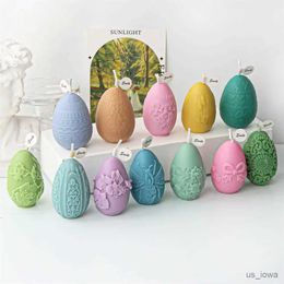 Candles DIY 3D Easter Relief Flower Egg Candle Silicone Mould Easter Carving Flower Pattern Cake Chocolate Silicone Mould Festival Decor