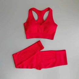 Women's Tracksuits Seamless Gym Set Womens V-neck Sports Bra High Waist and Leg Yoga Set 2-piece Fitness Set Athletic Clothing J240305