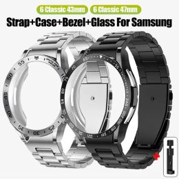 4-in-1 Modification Kit for Samsung Galaxy Watch 6 Classic 43mm 47mm Metal Stainless Steel Strap TPU Case Bezel Protective Film