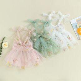 Girl Dresses BeQeuewll Baby Princess Dress Sleeveless Floral Embroidery Bowknot Tulle Birthday Outfit For 1-4 Years