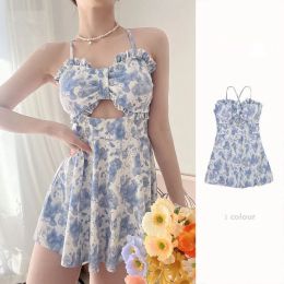 Swimwear 2023 Korea Style Women One Piece Swimsuit Conservative Slip Dress Skirt Summer Swimwear Holiday Beachwear