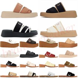 chloe woody sandals slides Donne designer famoso Mules piatto beige bianco nero rosa pizzo Lettering Tessuto pantofole di tela donna scarpe estive all'aperto 【code ：L】