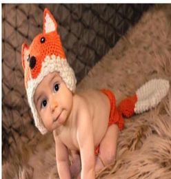 Pure handmade infant toddler baby rabbit fox modelling pure wool hat 2pcs set newborn pography props beanies caps 5pcslot QS359649841