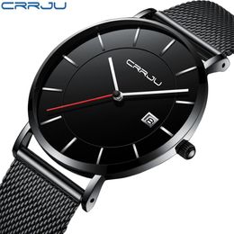 CRRJU silm Men sports Watches Business Waterproof Simple Gift WristWatches Male Relogio Masculino Men black Clock276e