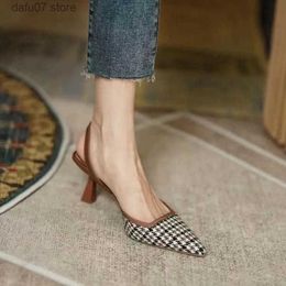 Dress Shoes Waist Bags French 5cm high heel toe sandals womens plaid back strap side air pointed shoes new single for summer 2023H2435