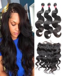 3 Bundles with Frontal Hair Malaysian Peruvian Brazilian Body Wave Virgin Human Hair Extensions Lace Frontals Closure and Weaves5474212