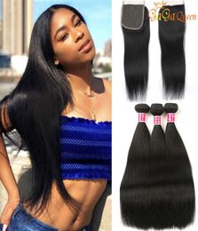 Brazilian Virgin Hair Bundles With Closure 100 Brazillian Straight Human hair with 4x4 closure Brazillian Straight Hair Weave Ext7326245