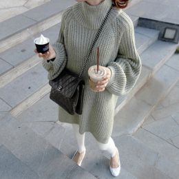 Pullovers Autumn and Winter Women's Pullover 2023 New Loose Casual Sweater Fashion Midlength Sweater turtleneck Longsleeved Dress