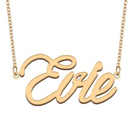 Evie Nameplate Charm Custom Name Necklace Personalised Pendant for Men Boys Birthday Gift Best Friends Jewellery 18k Gold Plated Stainless Steel