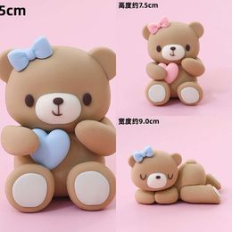 New Pink Blue Bear Train Dolls Decoration Cake Topper Baby Boy Girl 1St Birthday Cake Toppers Baby Shower Supplies