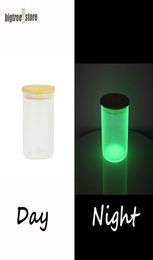 10oz Sublimation Blanks Glass Candle Jar Glow in the Dark Glass Beer Mugs for Making Candles Candle Containers With Bamboo lids Ha3391157