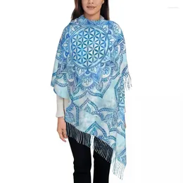 Ethnic Clothing Flower Of Life In Lotus Mandala Scarf For Women Stylish Winter Fall Shawl Wraps Spiritual Meditation Tassel