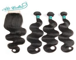Ali Grace Hair 3 Bundles Brazilian Body Wave Hair With Closure 44 Part 4pcslot Remy Human Extension Natural Color9824091