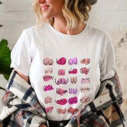 T-Shirts Funny Boobies Shirt Aesthetic Women Body Positivity Graphic Tops Breast Cancer Awareness Tshirt