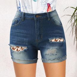 Women's Jeans Summer Sexy Denim Shorts Womens' Slim Hole With Pockets Fashionable Streetwear Thin Plus Size Printed Slacks