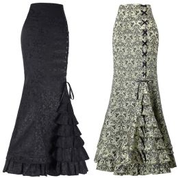 Dresses Women Fashion Punk Style Retro Jacquard Mermaid Skirt Halloween Gothic Victorian Steampunk Long Bodycon Ruffle Fishtail Tiered