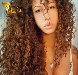 Peruvian Virgin Hair Full Lace Wig Malaysian Brazilian Human Hair Brown Colour Deep Wave Lace Front Wigs Bleached Knots Fast Shippi7402207