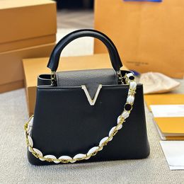 French Womens Capucines Top Handle Tote Bags Enamel Chain Calfskin Genuine Leather Multi Pochette Strap Crossbody Shoulder Handbags Outdoor Sacoche 20CM/27CM